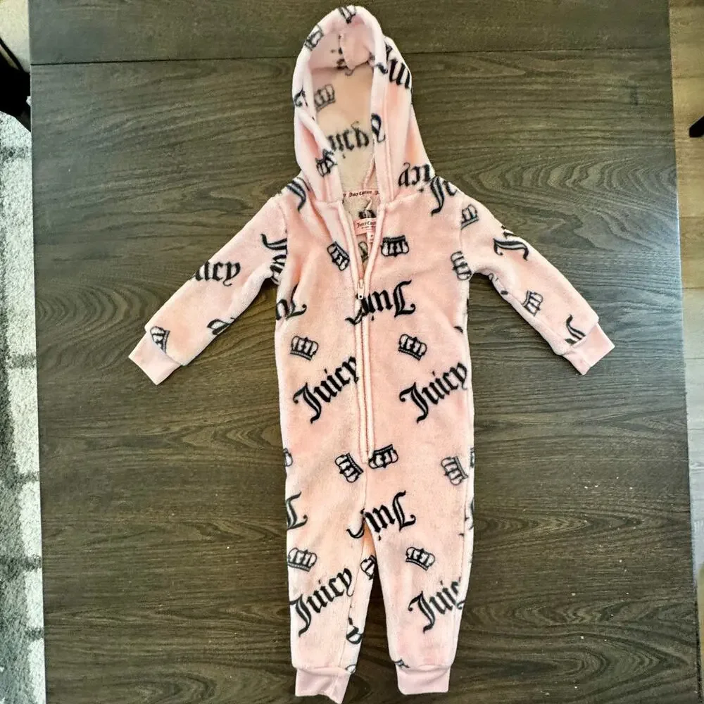 Juicy Couture Pink Hooded Fleece Sleeper Pajamas 2T